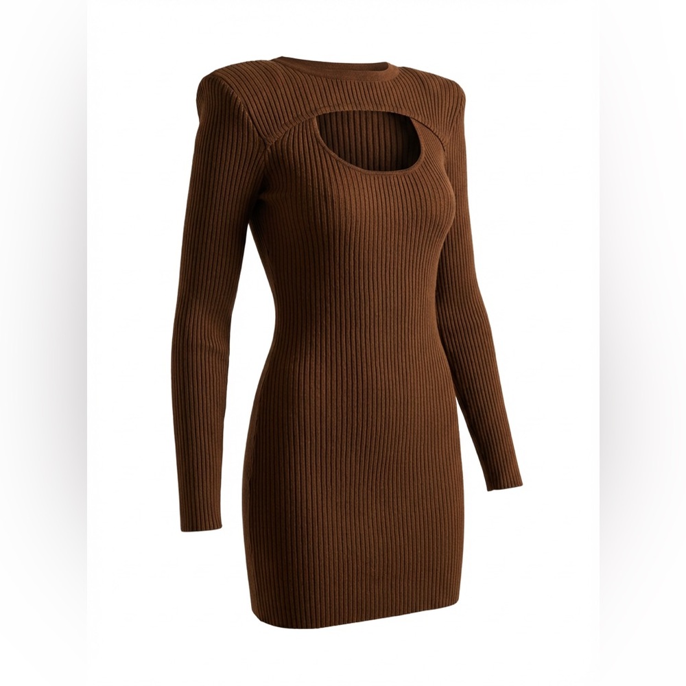 NWT PrettyLittleThing Chocolate Brown Ribbed Knit Halter Midi Dress - Size M